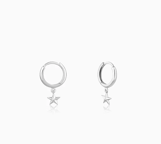 Silver Hanging Star Hoop Earring