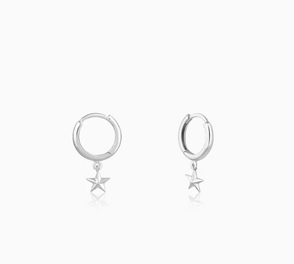 Silver Hanging Star Hoop Earring