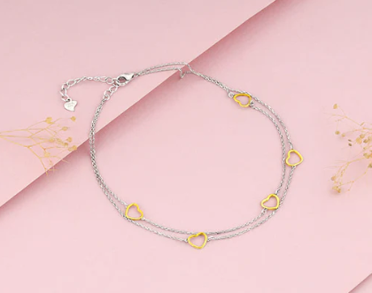 Dual Tone United Hearts Anklet